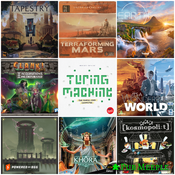 Mon top 9 jeux : Tapestry, Terraforming Mars, Earth, Clank, Turing Machine, It's a Wonderful World, Barrage, Khôra et kosmopolit
